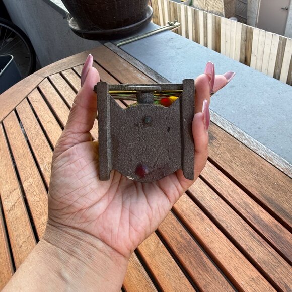 Vintage Cast Iron Stained Glass Christmas Tree Votive Candle Holder - Picture 4 of 5